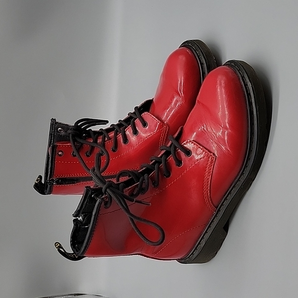 Doc Martens Red Patent Leather Boots Combat Boots - Picture 2 of 11